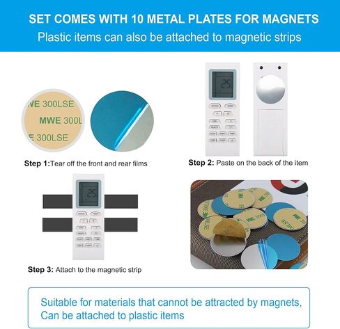 Magnetic Strips with Adhesive Backing Magnet - Heavy Duty Sticky Magnet for DIY Projects - 10 Pack with Metal Plates - Cut to Shape - Strong Hold & Durable - Ideal for Tool Racks (10 Pcs) in Saudi Arabia
