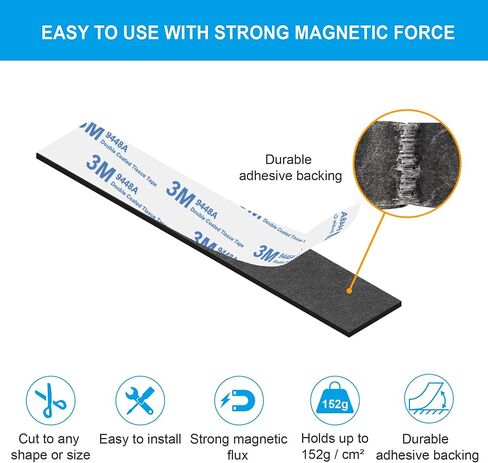 Magnetic Strips with Adhesive Backing Magnet - Heavy Duty Sticky Magnet for DIY Projects - 10 Pack with Metal Plates - Cut to Shape - Strong Hold & Durable - Ideal for Tool Racks (10 Pcs) in Saudi Arabia