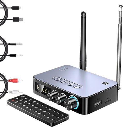 Bluetooth 5.1 Transmitter Receiver for TV 4-in-1 Wireless Bluetooth Adapter with Optical AUX RCA 6.5 Mic Connection, Low Latency NFC Audio Adapter with FM Radio Simultaneously for Home Party KTV in Kuwait