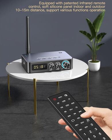 Bluetooth 5.1 Transmitter Receiver for TV 4-in-1 Wireless Bluetooth Adapter with Optical AUX RCA 6.5 Mic Connection, Low Latency NFC Audio Adapter with FM Radio Simultaneously for Home Party KTV in Kuwait