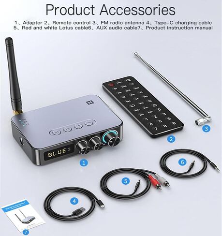 Bluetooth 5.1 Transmitter Receiver for TV 4-in-1 Wireless Bluetooth Adapter with Optical AUX RCA 6.5 Mic Connection, Low Latency NFC Audio Adapter with FM Radio Simultaneously for Home Party KTV in Kuwait