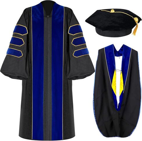 Unisex Doctoral Graduation Gown with Gold Piping | Academic doctoral Cap and Gown for Graduation Ceremony in Saudi Arabia