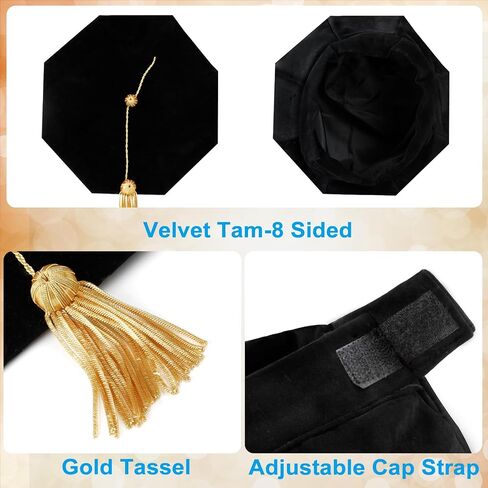 Unisex Doctoral Graduation Gown with Gold Piping | Academic doctoral Cap and Gown for Graduation Ceremony in Saudi Arabia