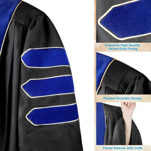 Unisex Doctoral Graduation Gown with Gold Piping | Academic doctoral Cap and Gown for Graduation Ceremony in Saudi Arabia