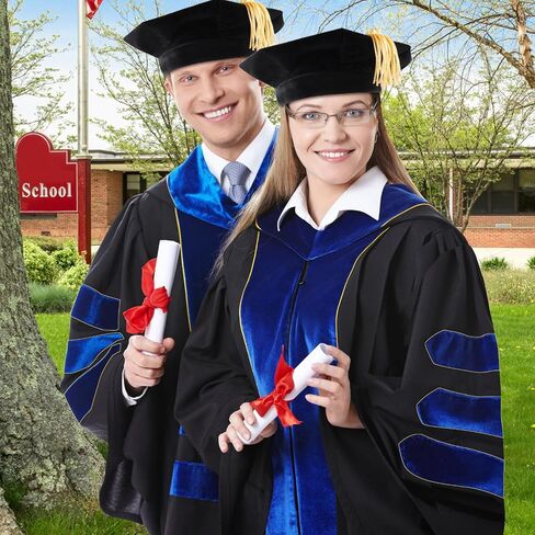 Unisex Doctoral Graduation Gown with Gold Piping | Academic doctoral Cap and Gown for Graduation Ceremony in Saudi Arabia