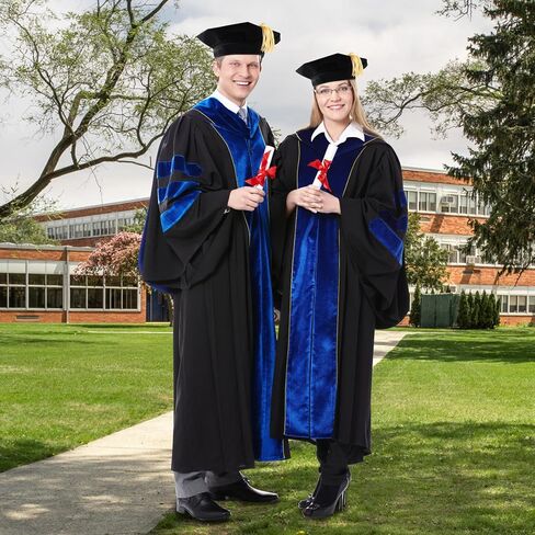 Unisex Doctoral Graduation Gown with Gold Piping | Academic doctoral Cap and Gown for Graduation Ceremony in Saudi Arabia
