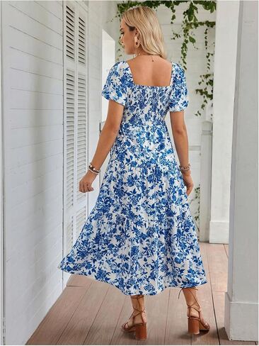 فساتين الحمل النسائية من MakeMeChic فستان متوسط ​​الطول للحمل بأكمام قصيرة مكشكش ومكشكش على شكل حرف A in Saudi Arabia