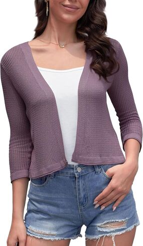 Women's 3/4 Sleeve Shrug Open Front Lightweight Cropped Bolero Cardigan in Saudi Arabia