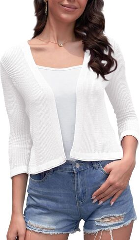 Women's 3/4 Sleeve Shrug Open Front Lightweight Cropped Bolero Cardigan in Saudi Arabia