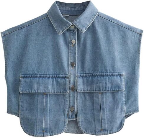 Kissonic Women's Denim Vest Sleeveless Jean Jacket Button Down Double Pockets Decoration Crop Waistcoat in Saudi Arabia