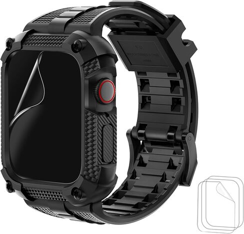 ساعة ريسيتاني متوافقة مع سوار ساعة أبل مع حافظة متينة مقاومة للصدمات مقاس 40 ملم 41 ملم 44 ملم 45 ملم لسلسلة iWatch 8/7/6/SE/5/4، حزام رياضي متين من مادة TPU مع واقي شاشة تغطية كاملة، 45 ملم رمادي in Kuwait