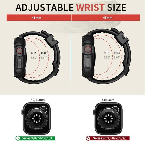 ساعة ريسيتاني متوافقة مع سوار ساعة أبل مع حافظة متينة مقاومة للصدمات مقاس 40 ملم 41 ملم 44 ملم 45 ملم لسلسلة iWatch 8/7/6/SE/5/4، حزام رياضي متين من مادة TPU مع واقي شاشة تغطية كاملة، 45 ملم رمادي in Kuwait