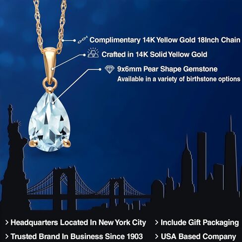 Gem Stone King 14K Yellow Gold 9X6MM Pear Shape Gemstone Birthstone Teardrop Pendant Necklace | Gold Necklace For Women | With 18 Inch Chain in Saudi Arabia