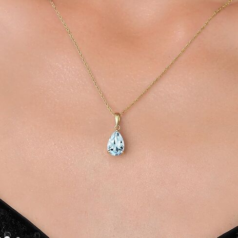Gem Stone King 14K Yellow Gold 9X6MM Pear Shape Gemstone Birthstone Teardrop Pendant Necklace | Gold Necklace For Women | With 18 Inch Chain in Saudi Arabia
