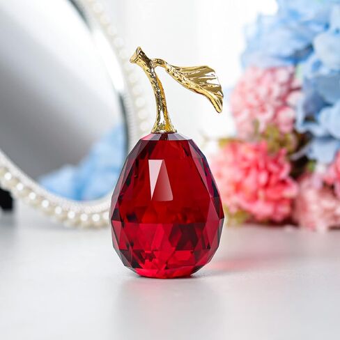 Crystal Pear Figurines Fruit Handmade Glass Figurines Home Decor Collectible Paperweight Art Craft Table Decorations (Yellow) in Saudi Arabia