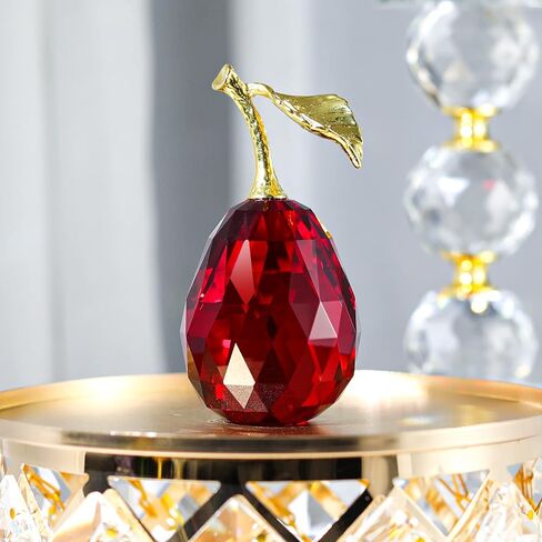 Crystal Pear Figurines Fruit Handmade Glass Figurines Home Decor Collectible Paperweight Art Craft Table Decorations (Yellow) in Saudi Arabia