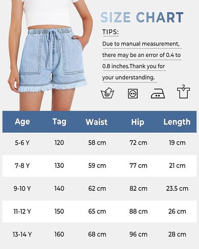 BOOPH Little Girls Jean Shorts Cut Off Denim Shorts Elastic Waist Drawstring Shorty Shorts for Teen Girls in Saudi Arabia