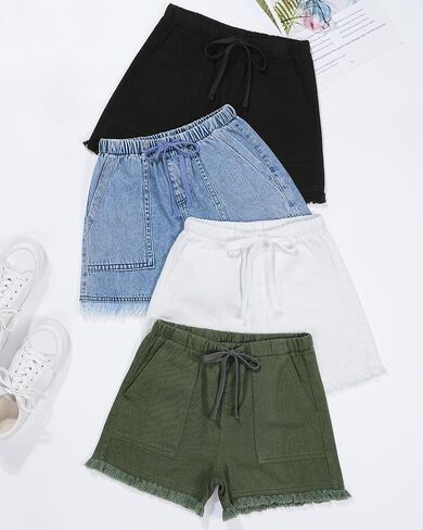 BOOPH Little Girls Jean Shorts Cut Off Denim Shorts Elastic Waist Drawstring Shorty Shorts for Teen Girls in Saudi Arabia