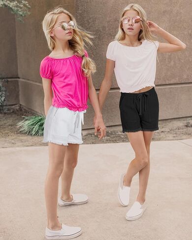BOOPH Little Girls Jean Shorts Cut Off Denim Shorts Elastic Waist Drawstring Shorty Shorts for Teen Girls in Saudi Arabia