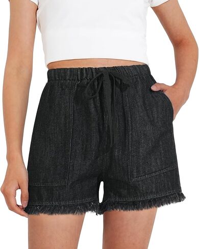 BOOPH Little Girls Jean Shorts Cut Off Denim Shorts Elastic Waist Drawstring Shorty Shorts for Teen Girls in Saudi Arabia