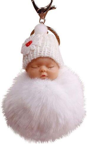 الأبيض أفخم Pompom النوم الطفل سيارة دمية مفتاح ميدالية مفاتيح ذات حلقة حامل حقيبة قلادة اكسسوارات الديكور in Saudi Arabia