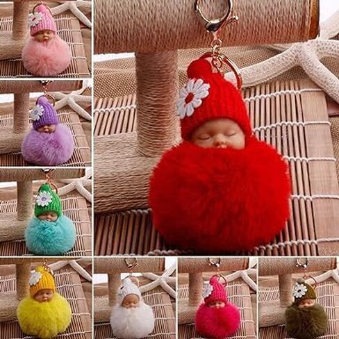 الأبيض أفخم Pompom النوم الطفل سيارة دمية مفتاح ميدالية مفاتيح ذات حلقة حامل حقيبة قلادة اكسسوارات الديكور in Saudi Arabia