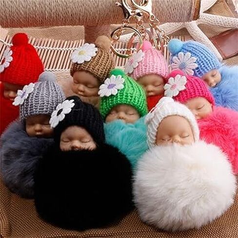 الأبيض أفخم Pompom النوم الطفل سيارة دمية مفتاح ميدالية مفاتيح ذات حلقة حامل حقيبة قلادة اكسسوارات الديكور in Saudi Arabia