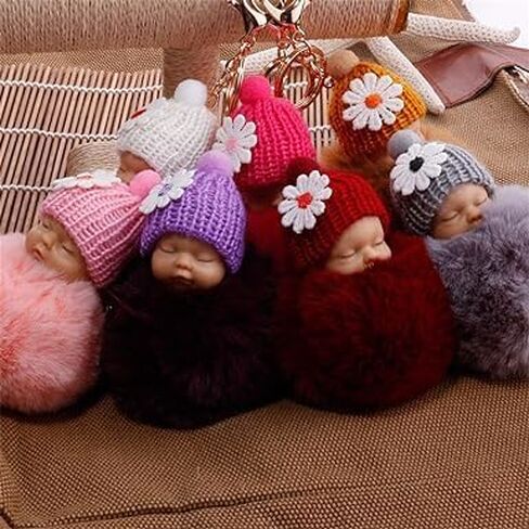 الأبيض أفخم Pompom النوم الطفل سيارة دمية مفتاح ميدالية مفاتيح ذات حلقة حامل حقيبة قلادة اكسسوارات الديكور in Saudi Arabia