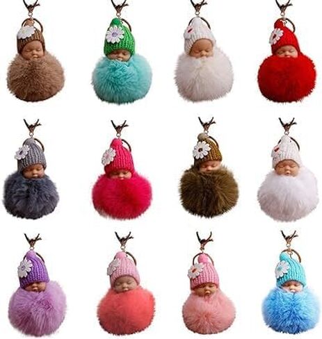 الأبيض أفخم Pompom النوم الطفل سيارة دمية مفتاح ميدالية مفاتيح ذات حلقة حامل حقيبة قلادة اكسسوارات الديكور in Saudi Arabia