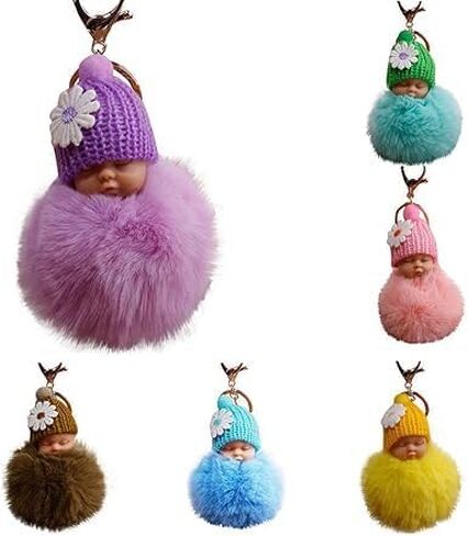الأبيض أفخم Pompom النوم الطفل سيارة دمية مفتاح ميدالية مفاتيح ذات حلقة حامل حقيبة قلادة اكسسوارات الديكور in Saudi Arabia