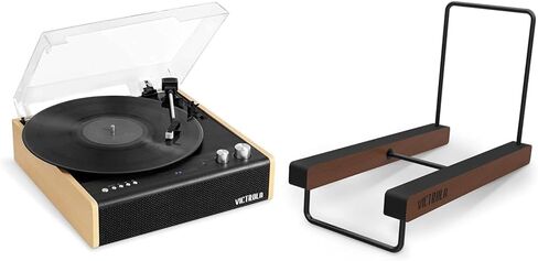 Victrola Eastwood 3-Speed Bluetooth Turntable, Black & Victrola Wooden Stand for Wooden Music Centers with Record Holder Shelf, Black & Victrola Wooden Record Crate, Black in Kuwait