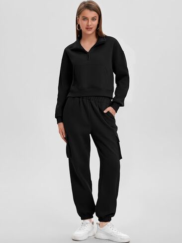 Bloggerlove المرأة 2 قطعة صالة مجموعات وتتسابق Sweatpants رياضية مطابقة اقتصاص أعلى البضائع العداء ببطء قطعتين العرق مجموعة in Kuwait