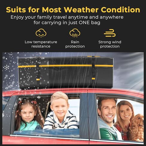 KYX Car Roof Bag Cargo Carrier –15 Cubic Feet Waterproof Roof Top Luggage Bag for All Cars with/without Racks, Double Rain Curtain, Anti-Slip Mat in Saudi Arabia