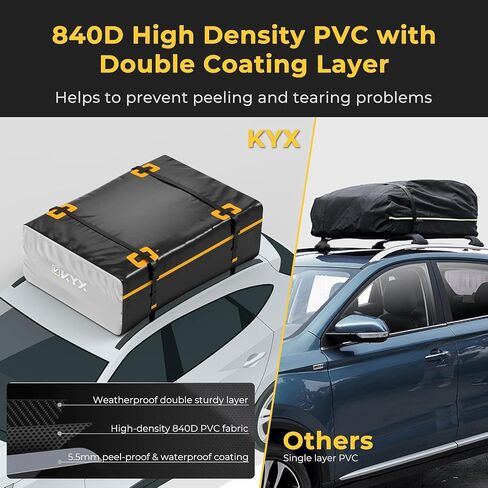 KYX Car Roof Bag Cargo Carrier –15 Cubic Feet Waterproof Roof Top Luggage Bag for All Cars with/without Racks, Double Rain Curtain, Anti-Slip Mat in Saudi Arabia