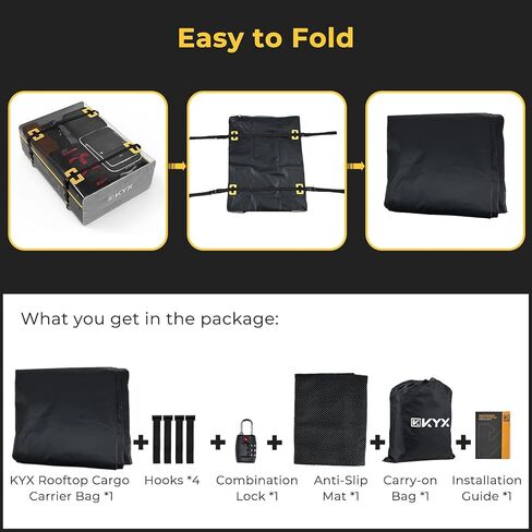 KYX Car Roof Bag Cargo Carrier –15 Cubic Feet Waterproof Roof Top Luggage Bag for All Cars with/without Racks, Double Rain Curtain, Anti-Slip Mat in Saudi Arabia