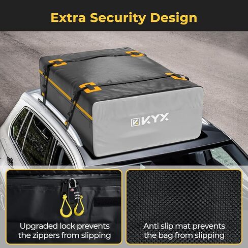 KYX Car Roof Bag Cargo Carrier –15 Cubic Feet Waterproof Roof Top Luggage Bag for All Cars with/without Racks, Double Rain Curtain, Anti-Slip Mat in Saudi Arabia