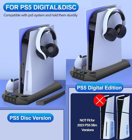 PS5/Slim/Pro Cooling Station for PlayStation 5 Console Disc/Digital Edition - PS5 Slim Pro Cooling Stand with Controller Charging Station Accessories-Cooler Fan/Headset Holder/3 USB Hub, White in Kuwait
