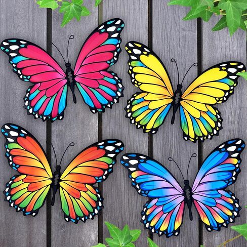 Oraytteo Metal Butterfly Wall Outdoor Decor - 4pcs 9.8inch Hanging Butterflies Wall Art Sculptures for Indoor and Outdoor Fence Patio Yard Home Wall Decorations, Gift for Mom Dad Friends in Saudi Arabia