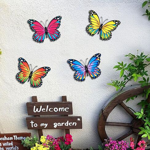 Oraytteo Metal Butterfly Wall Outdoor Decor - 4pcs 9.8inch Hanging Butterflies Wall Art Sculptures for Indoor and Outdoor Fence Patio Yard Home Wall Decorations, Gift for Mom Dad Friends in Saudi Arabia