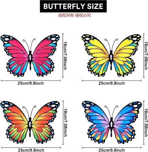 Oraytteo Metal Butterfly Wall Outdoor Decor - 4pcs 9.8inch Hanging Butterflies Wall Art Sculptures for Indoor and Outdoor Fence Patio Yard Home Wall Decorations, Gift for Mom Dad Friends in Saudi Arabia