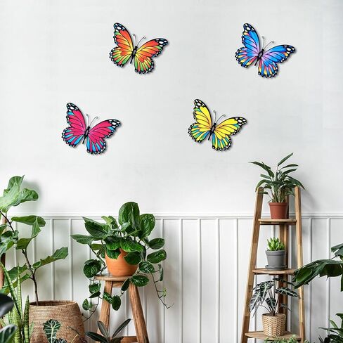 Oraytteo Metal Butterfly Wall Outdoor Decor - 4pcs 9.8inch Hanging Butterflies Wall Art Sculptures for Indoor and Outdoor Fence Patio Yard Home Wall Decorations, Gift for Mom Dad Friends in Saudi Arabia