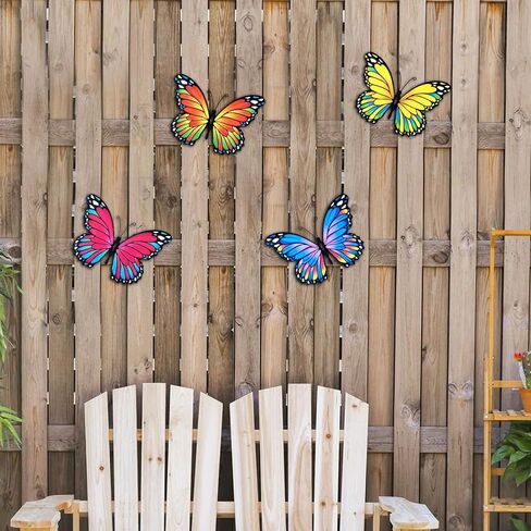 Oraytteo Metal Butterfly Wall Outdoor Decor - 4pcs 9.8inch Hanging Butterflies Wall Art Sculptures for Indoor and Outdoor Fence Patio Yard Home Wall Decorations, Gift for Mom Dad Friends in Saudi Arabia
