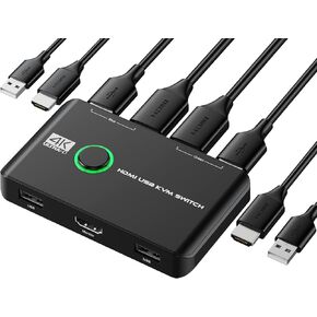 4K KVM Switch HDMI 2 Port Box, USB HDMI KVM Switches for 2 Computers Share Keyboard Mouse Printer and one HD Monitor, Support UHD 4K@60Hz, with 2 USB Cables and 2 HDMI Cables…