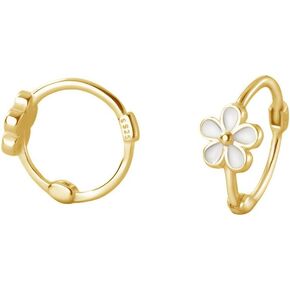 Dainty Daisy Flower Hoop Earrings Sterling Silver Tiny Small Cartilage Hoops for Women Girls 14K Gold Plated Hypoallergenic Cute White Cherry Blossom 18g Piercing Huggie Jewelry Gifts Inner 9.5mm