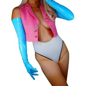 Extra Long Fluorescent Gloves Faux latex Rubber 28" for Women Cosplay Raves Party