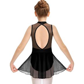 Girls Ballet Leotard For Dance Mesh Skirted Leotard Lace Tank Dancewear,Hollow Back Crisscross Straps