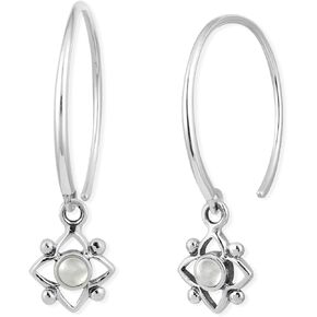 Boma Jewelry Sterling Silver Flower Shaped Dot Pull Through Hoop Earrings