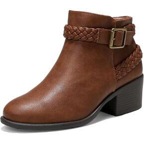 Luoika Women's Wide Width Ankle Boots - Black Brown Short Boots Block Low Heel Side Zipper Booties.