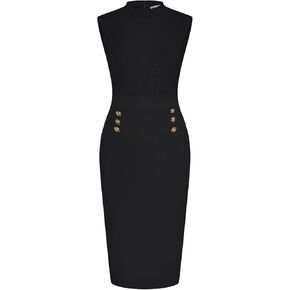GRACE KARIN 2024 Summer Women's Lightweight Stretchy Business Work Dress Sleeveless Double Breasted Bodycon Midi Dress