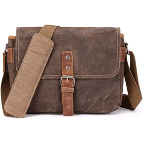 SLR Camera Bag, Waterproof Wax Canvas Bag Vintage Camera Case Messenger Bag with Interlayer Pad